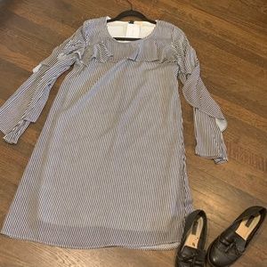 black and white striped long sleeve dress